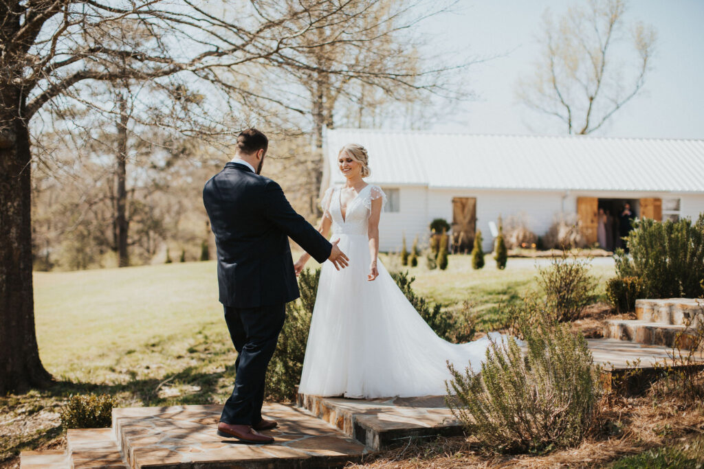 bride and grooms first look