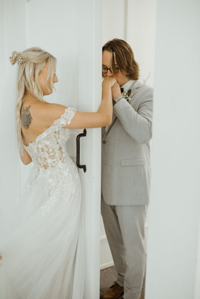 bride and groom during first touch